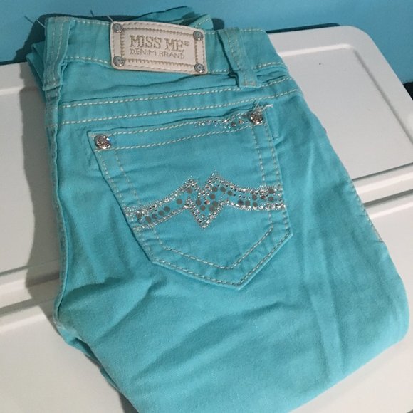 Miss Me turquoise aqua embellished skinny jeans 26 - Picture 3 of 4